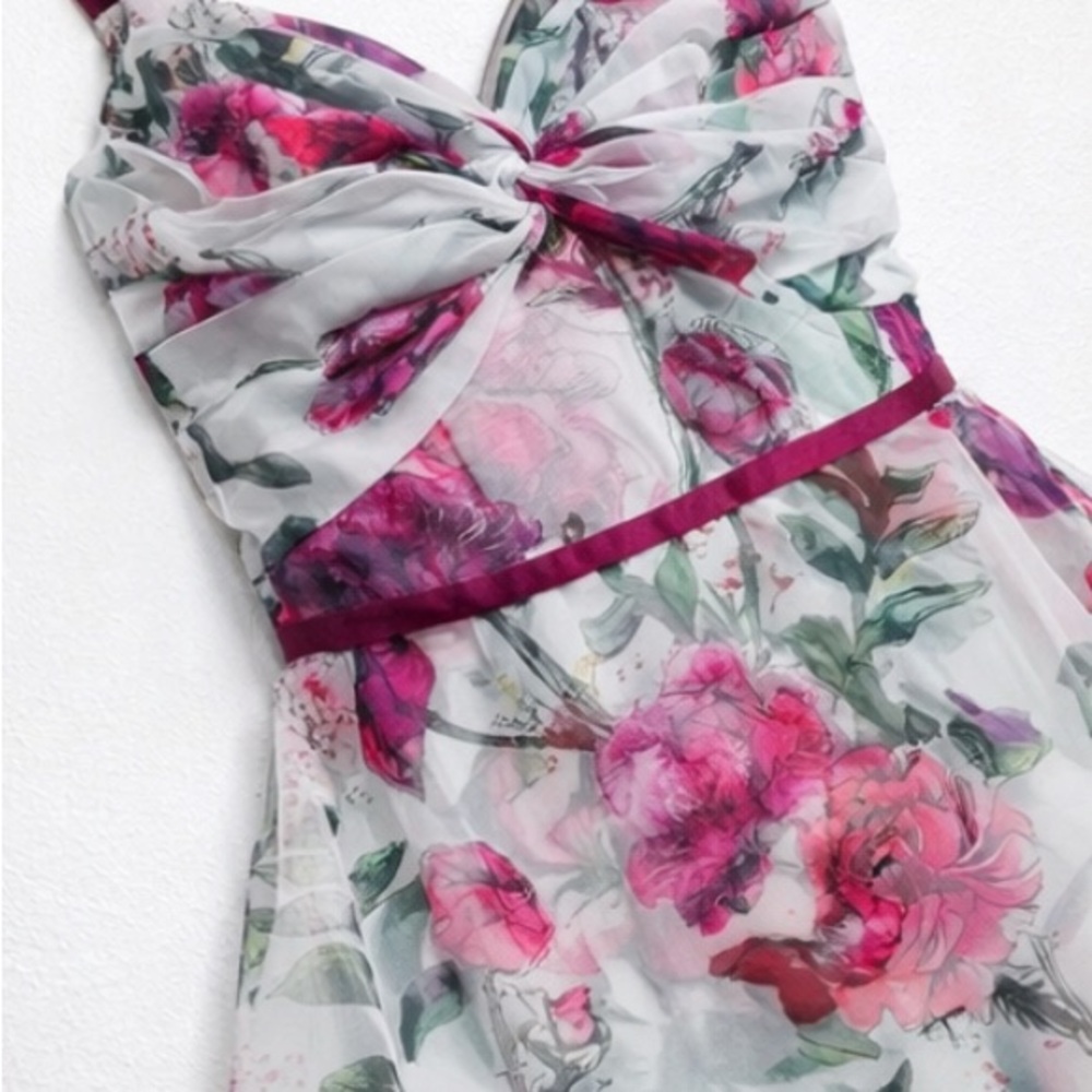Marchesa Notte Tiered Twist Front‎ Floral Print Organza Dress Size 8 - Picture 7 of 8